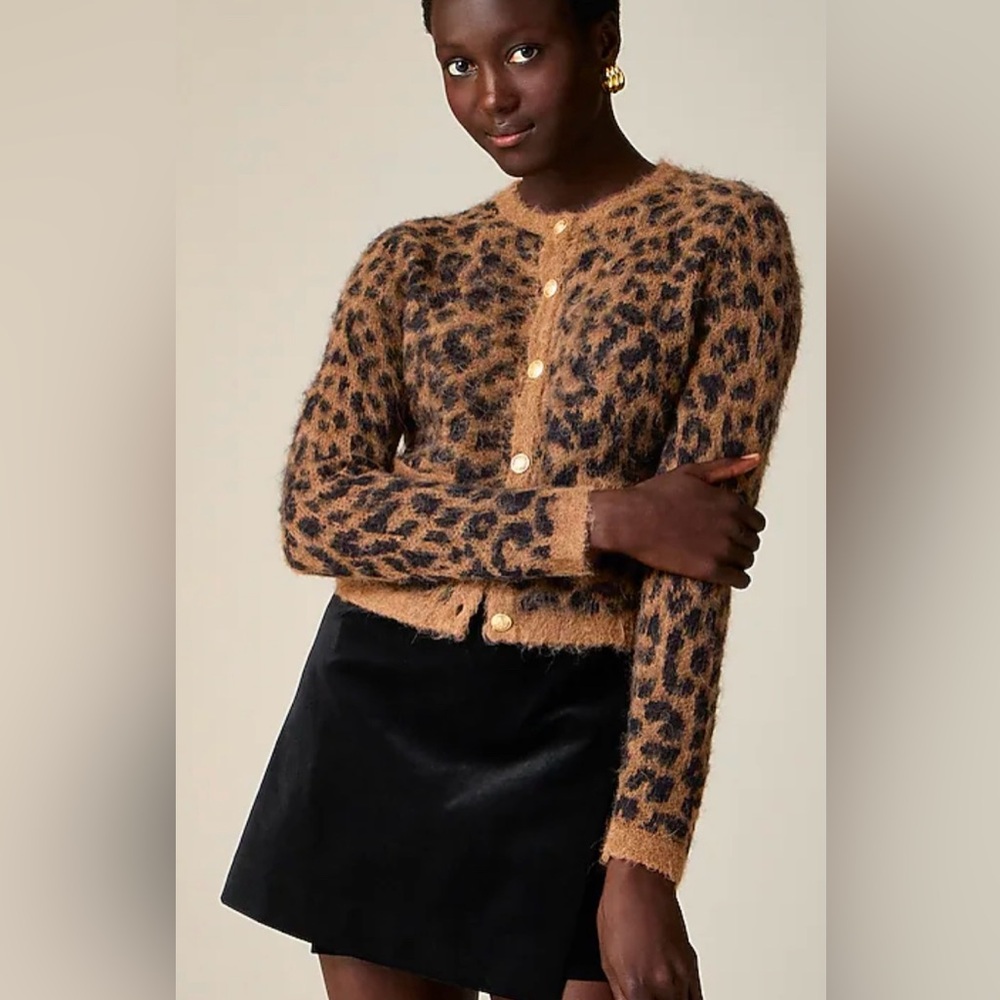 J Crew Brushed Sweater Lady Jacket in Leopard Print